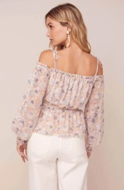 Harlee Floral Cold Shoulder Top -Astr The Label Shop ACT15929 PEACH GREY FLORAL 4