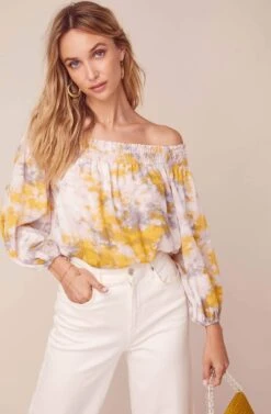 In A Daze Off Shoulder Tie Dye Top 12 In A Daze Off Shoulder Tie Dye Top -Astr The Label Shop ACT15942 LEMON PINK TIE DYE 3