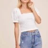 Hudson Puff Sleeve Smocked Top -Astr The Label Shop ACT15992 WHITE 2