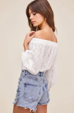 Elodie Off Shoulder Eyelet Bodysuit -Astr The Label Shop ACT16034 WHITE 3