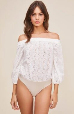 Elodie Off Shoulder Eyelet Bodysuit -Astr The Label Shop ACT16034 WHITE 4