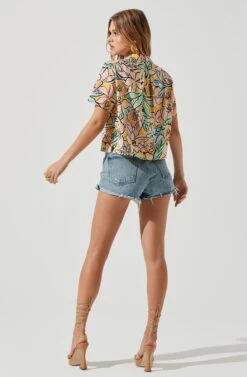 Tourist Tropical Print Short Sleeve Top -Astr The Label Shop ACT16041L TROPICALPAPAYA 1455