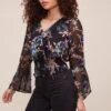 Evangeline Bell Sleeve Top -Astr The Label Shop ACT16084 BLACK MULTI FLORAL 2