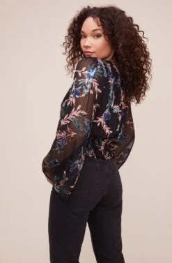 Evangeline Bell Sleeve Top -Astr The Label Shop ACT16084 BLACK MULTI FLORAL 5