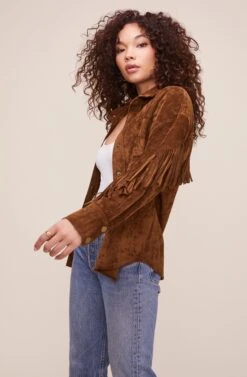 Etta Fringe Jacket -Astr The Label Shop ACT16123 BROWN 3