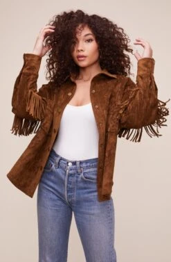 Etta Fringe Jacket -Astr The Label Shop ACT16123 BROWN 4