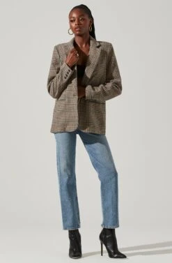 Harlow Plaid Blazer -Astr The Label Shop ACT16133W BROWN GREENPLAID 1