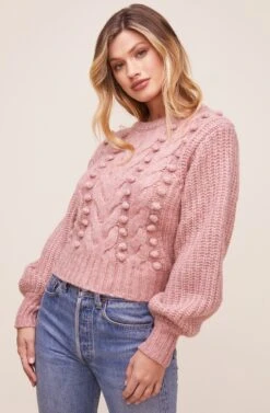 Tina Pom Pom Sweater -Astr The Label Shop ACT16146 DUSTY ROSE 2