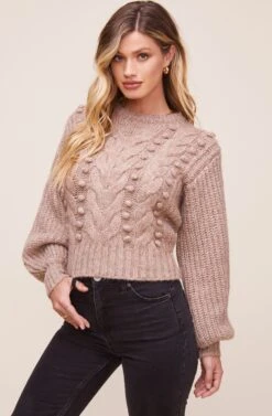 Tina Pom Pom Sweater -Astr The Label Shop ACT16146 TAUPE 2