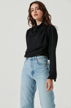 Amelia Mock Neck Top -Astr The Label Shop ACT16268 BLACK 3