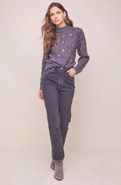 Emma Puff Sleeve Sweater -Astr The Label Shop ACT16279 MIDNIGHT 1 2