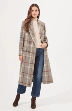 Raquel Plaid Double Breasted Coat -Astr The Label Shop ACT16283B GREY BROWNPLAID 1