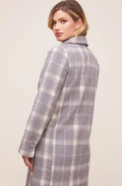 Raquel Plaid Coat -Astr The Label Shop ACT16283 BLUE GRAY MULTI PLAID 8