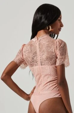 Lacie Bustier Short Sleeve Lace Bodysuit -Astr The Label Shop ACT16438 BLUSH 1132 1