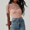 Lacie Bustier Short Sleeve Lace Bodysuit -Astr The Label Shop ACT16438 BLUSH 1132 3