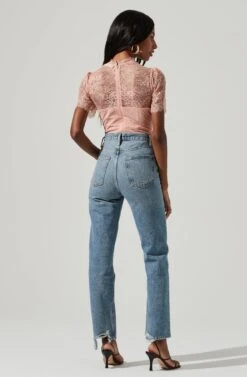 Lacie Bustier Short Sleeve Lace Bodysuit -Astr The Label Shop ACT16438 BLUSH 1132 4