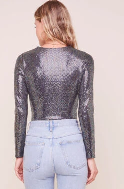 Tinsley Long Sleeve Wrap Bodysuit -Astr The Label Shop ACT16453 BLACKDISCO 5 2