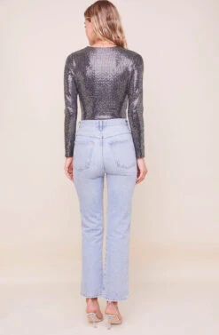 Tinsley Long Sleeve Wrap Bodysuit -Astr The Label Shop ACT16453 BLACKDISCO 5