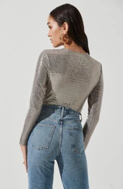 Tinsley Long Sleeve Wrap Bodysuit -Astr The Label Shop ACT16453 CHAMPAGNE 0401