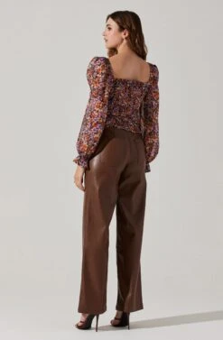 Tonina Floral Square Neck Puff Sleeve Top -Astr The Label Shop ACT16469C ORANGEPURPLEFLORAL 4