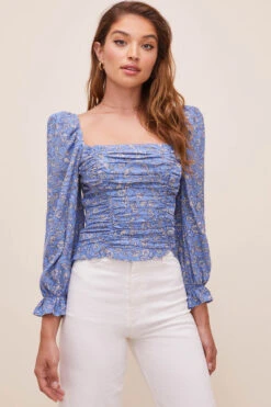 Tonina Floral Square Neck Top -Astr The Label Shop ACT16469 BLUEIVORYFLORAL 3