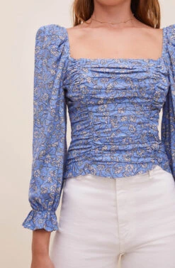 Tonina Floral Square Neck Top -Astr The Label Shop ACT16469 BLUEIVORYFLORAL 4