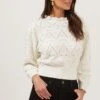 Taya Pearl Embellished Pointelle Frill Neck Sweater -Astr The Label Shop ACT16514B WHITE 2