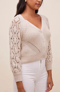 Angelica Pointelle Knit Cardigan -Astr The Label Shop ACT16550 CREAM 4