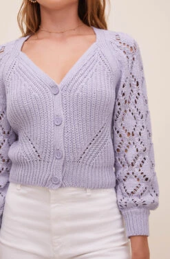 Angelica Pointelle Knit Cardigan -Astr The Label Shop ACT16550 PERIWINKLE 5