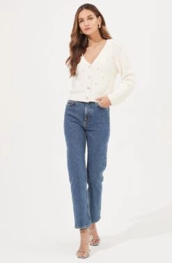 Tea Party Rhinestone Embellished Cardigan 11 Tea Party Rhinestone Embellished Cardigan -Astr The Label Shop ACT16569R IVORY 1