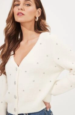 Tea Party Rhinestone Embellished Cardigan 10 Tea Party Rhinestone Embellished Cardigan -Astr The Label Shop ACT16569R IVORY 4