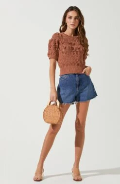 Winslow Flower Embroidery Knit Sweater -Astr The Label Shop ACT16605 RUST 1