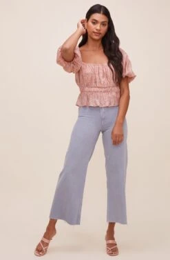 Theron Bubble Sleeve Top 12 Theron Bubble Sleeve Top -Astr The Label Shop ACT16614 PINK TAUPEMULTI 1