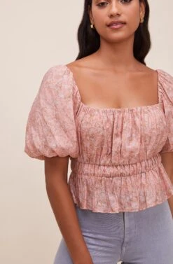 Theron Bubble Sleeve Top 10 Theron Bubble Sleeve Top -Astr The Label Shop ACT16614 PINK TAUPEMULTI 4