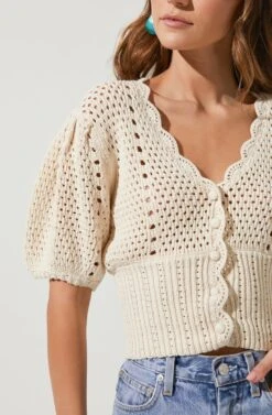 Peyton Scallop Edge Pointelle Cardigan -Astr The Label Shop ACT16632 NATURAL 3