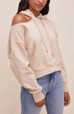 Swift Shoulder Cutout Hoodie -Astr The Label Shop ACT16638 SAND 5