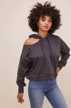 Swift Shoulder Cutout Hoodie -Astr The Label Shop ACT16638 SLATEGREY 3