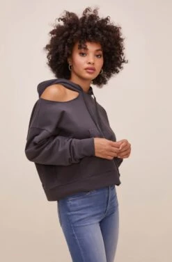 Swift Shoulder Cutout Hoodie -Astr The Label Shop ACT16638 SLATEGREY 4