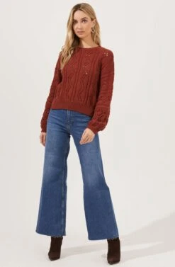 Soulmate Pointelle Knit Sweater -Astr The Label Shop ACT16669 RUST 1