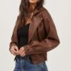 Rubia Faux Leather Moto Jacket -Astr The Label Shop ACT16740 BROWN 2