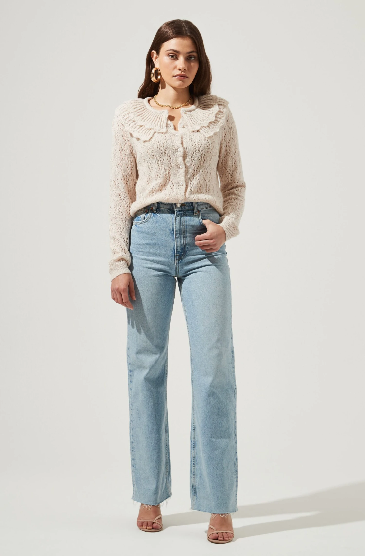 Everlong Scalloped Collar Pointelle Cardigan 5 Everlong Scalloped Collar Pointelle Cardigan - Image 3