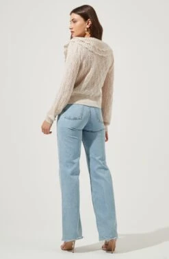 Everlong Scalloped Collar Pointelle Cardigan 9 Everlong Scalloped Collar Pointelle Cardigan -Astr The Label Shop ACT16758 IVORY 2 2
