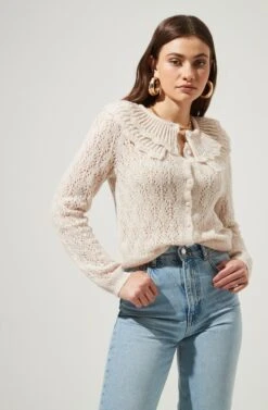 Everlong Scalloped Collar Pointelle Cardigan