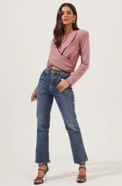 Moxie Cropped Wrap Front Sweatshirt -Astr The Label Shop ACT16783F DUSTYROSE 1