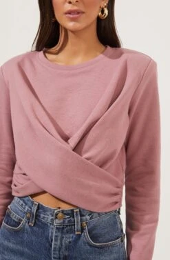 Moxie Cropped Wrap Front Sweatshirt -Astr The Label Shop ACT16783F DUSTYROSE 4