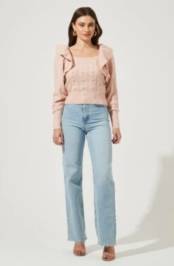 Cabot Ruffle Faux Pearl Embellished Sweater 12 Cabot Ruffle Faux Pearl Embellished Sweater -Astr The Label Shop ACT16785 BLUSH 1