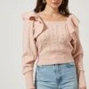 Cabot Ruffle Faux Pearl Embellished Sweater -Astr The Label Shop ACT16785 BLUSH 2