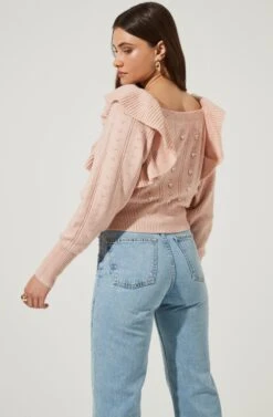 Cabot Ruffle Faux Pearl Embellished Sweater 13 Cabot Ruffle Faux Pearl Embellished Sweater -Astr The Label Shop ACT16785 BLUSH 4