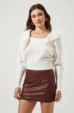Cabot Ruffle Faux Pearl Embellished Sweater 14 Cabot Ruffle Faux Pearl Embellished Sweater -Astr The Label Shop ACT16785 OFFWHITE 2