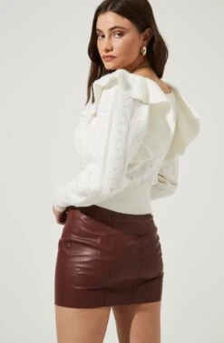 Cabot Ruffle Faux Pearl Embellished Sweater 17 Cabot Ruffle Faux Pearl Embellished Sweater -Astr The Label Shop ACT16785 OFFWHITE 4